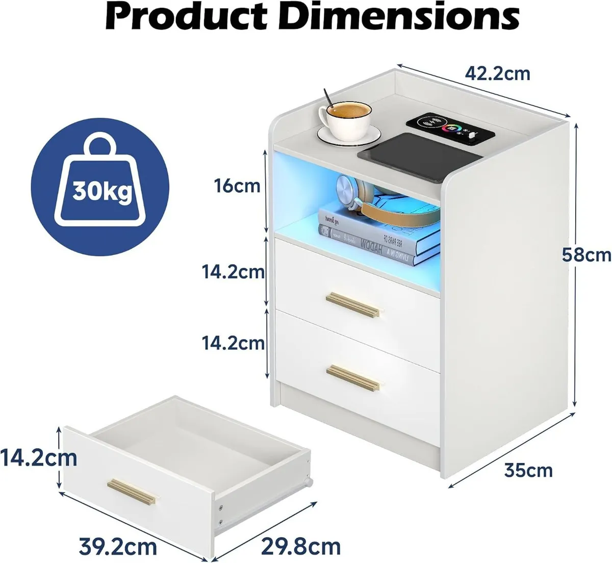 Bedside Tables with Wireless Charging Station - Image 3