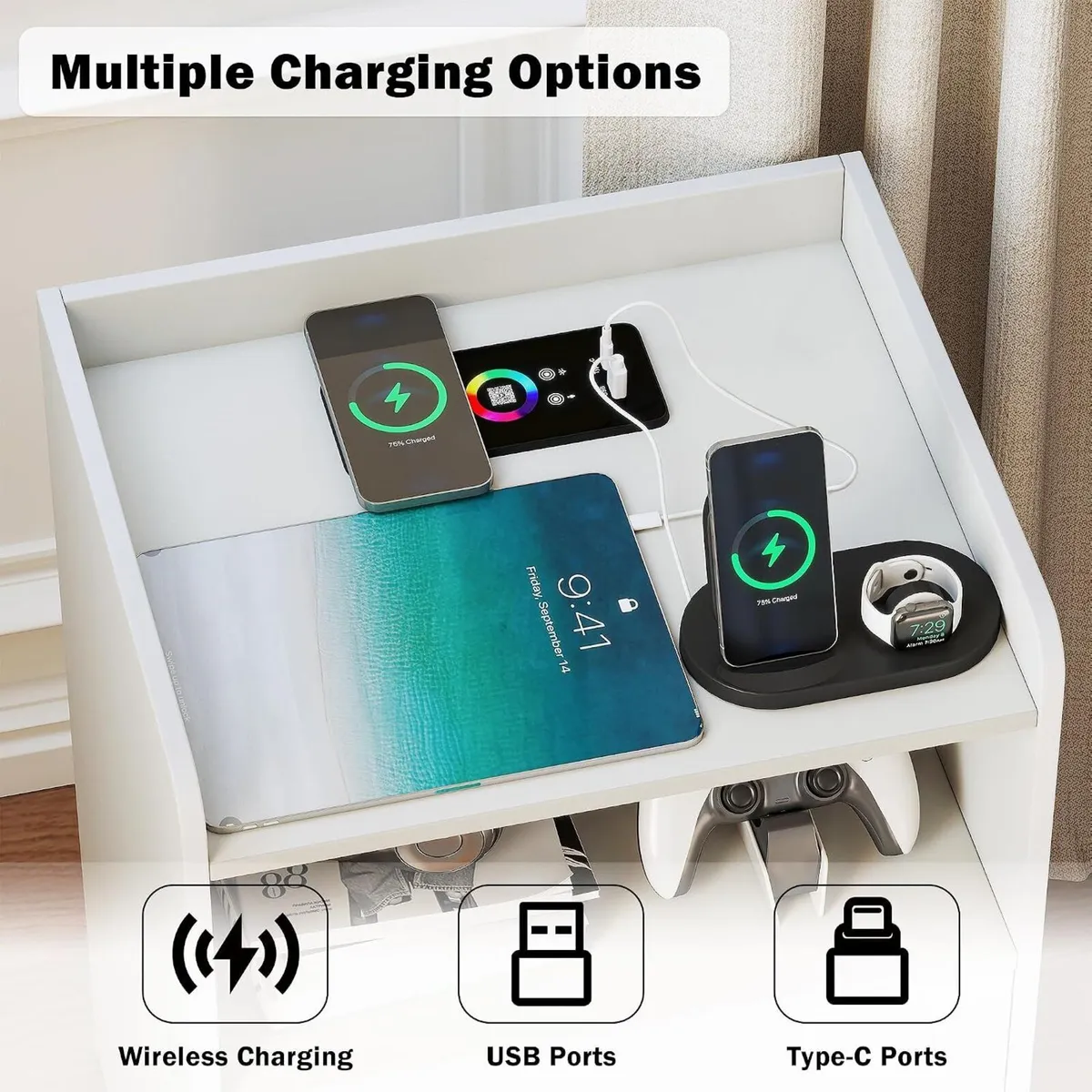 Bedside Tables with Wireless Charging Station - Image 4