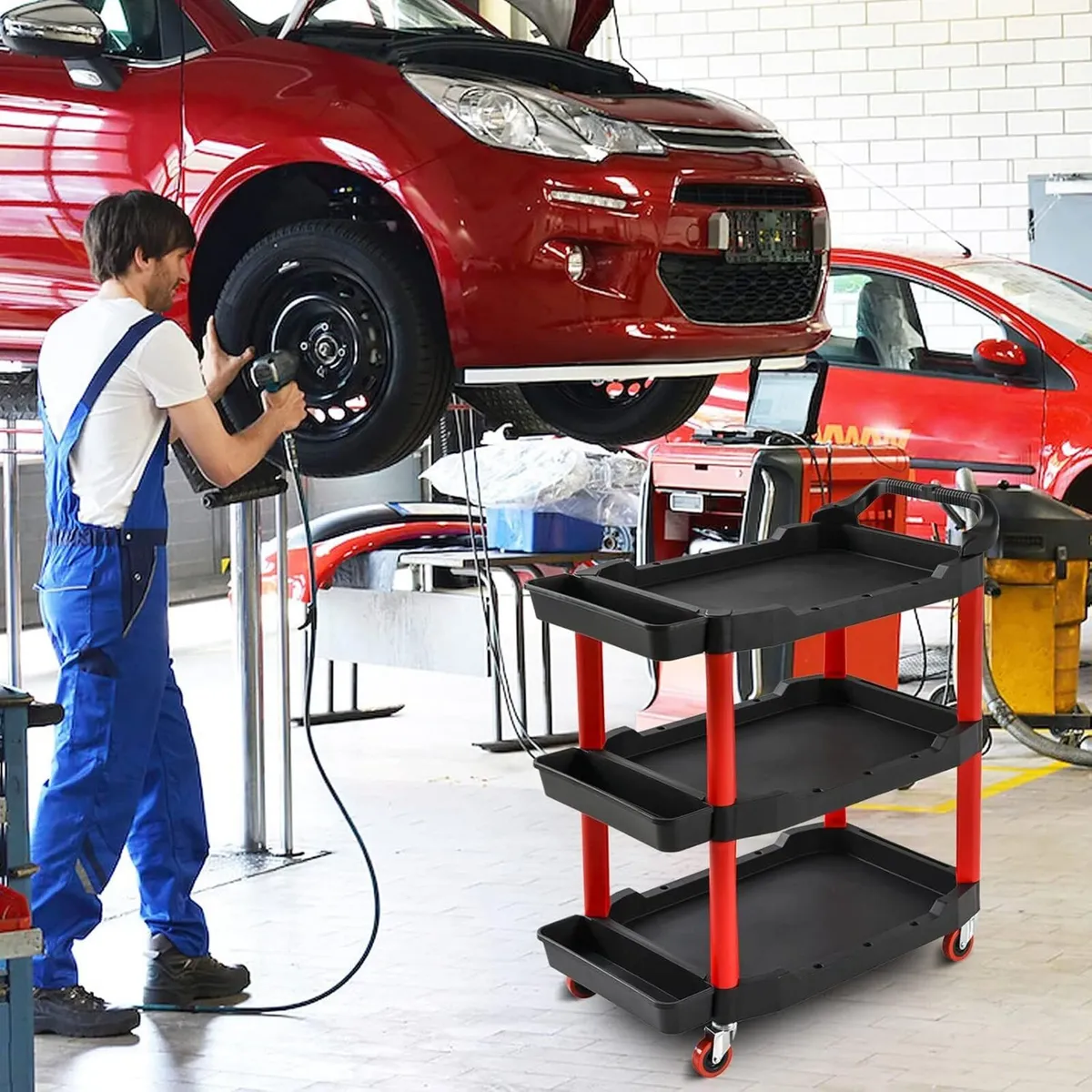 3-Tier Car Detailing Trolley with Wheels 90KG - Image 2