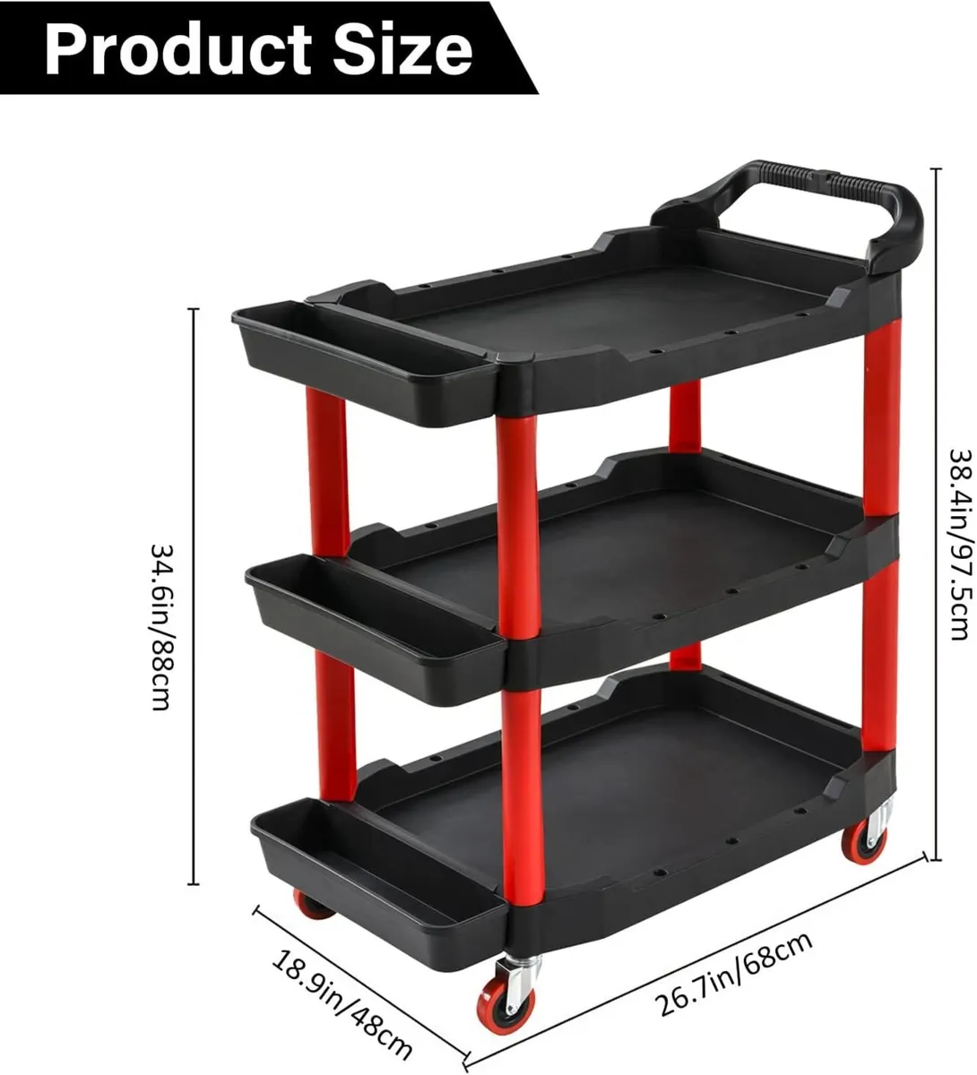 3-Tier Car Detailing Trolley with Wheels 90KG - Image 3
