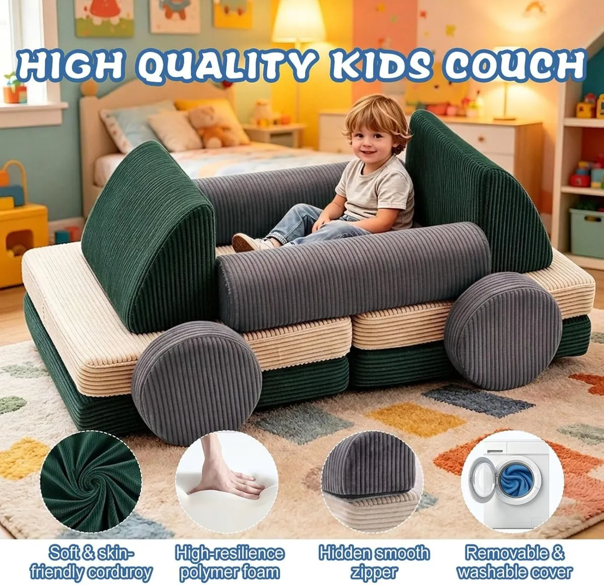 2 Seater Modular Kids Sofa Bed Chair - Image 4