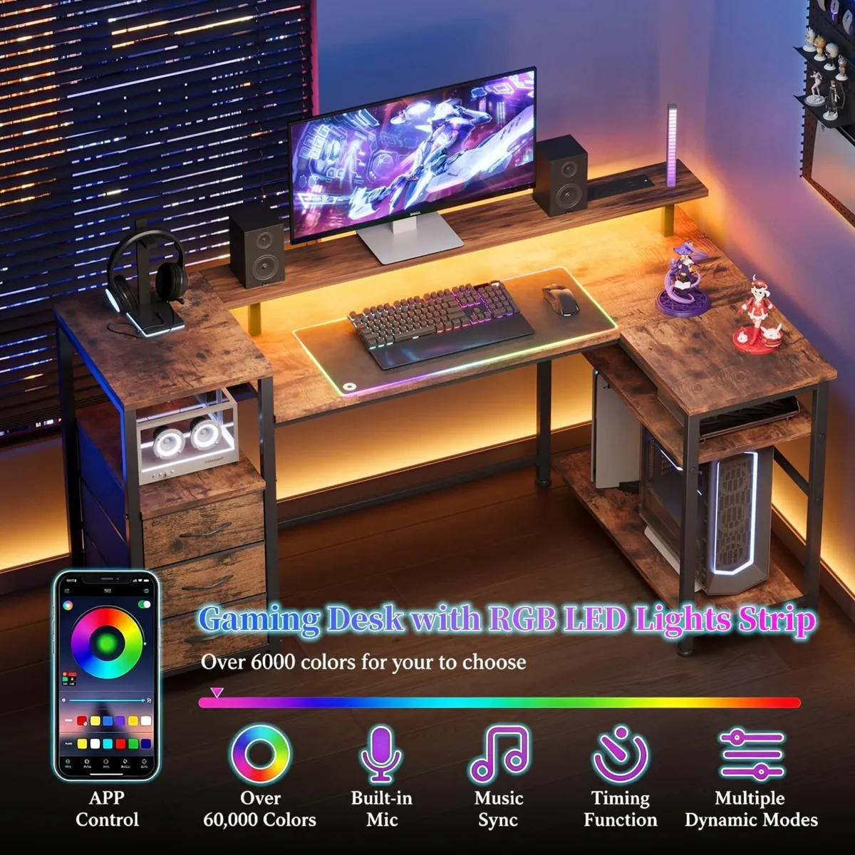 120CM Corner Desk with 3 Drawers Power Outlets - Image 3
