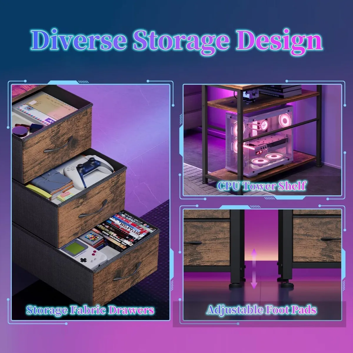 120CM Corner Desk with 3 Drawers Power Outlets - Image 4