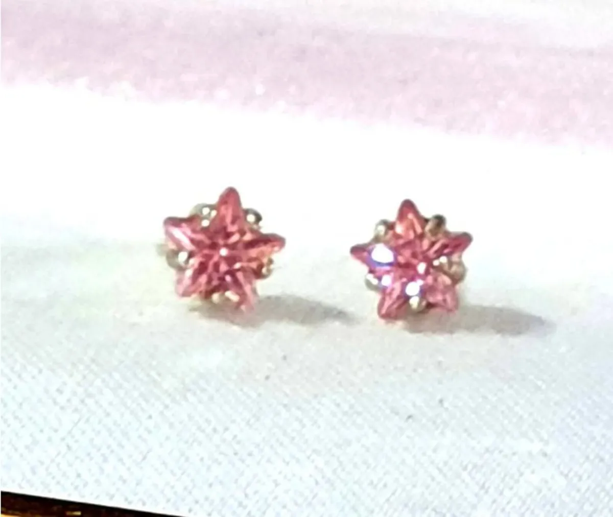 BN White Gold Pink Sapphire Star Studs - Image 1