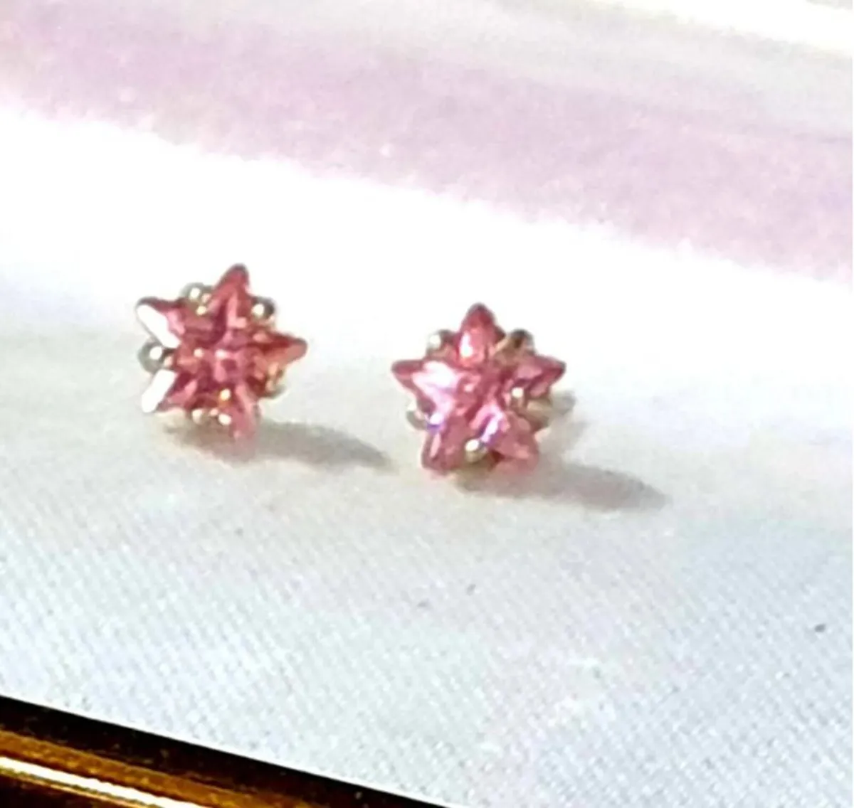 BN White Gold Pink Sapphire Star Studs - Image 2