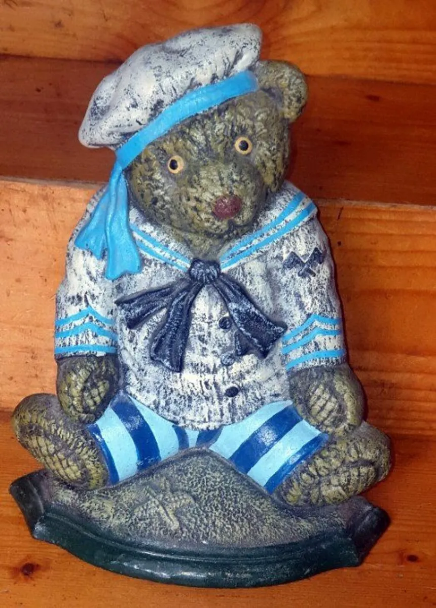 Vintage 12" Cast Iron Sailor Bear Doorstop - Image 1