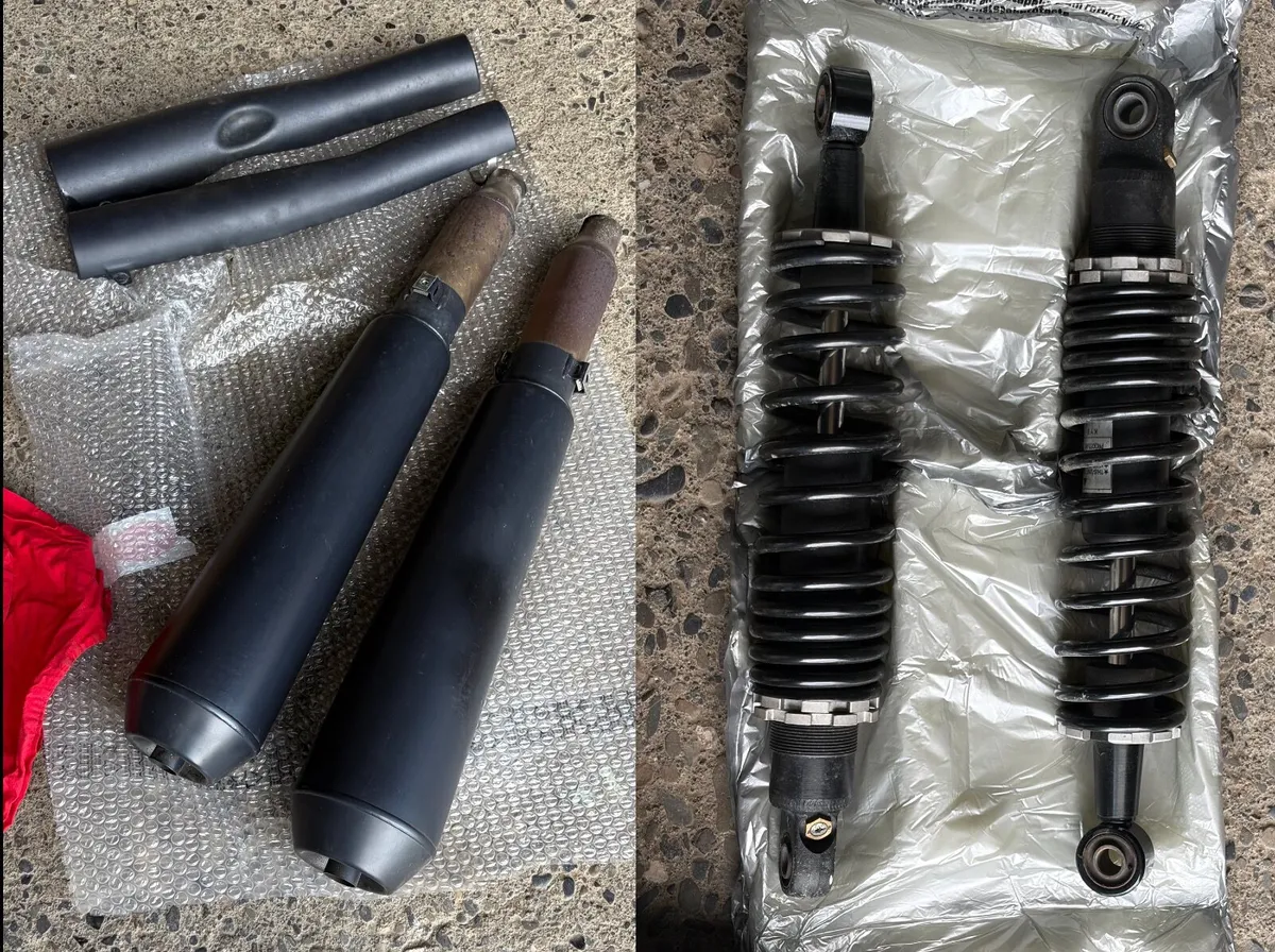 Moto Guzzi Rear Shocks and Exhaust - Image 1