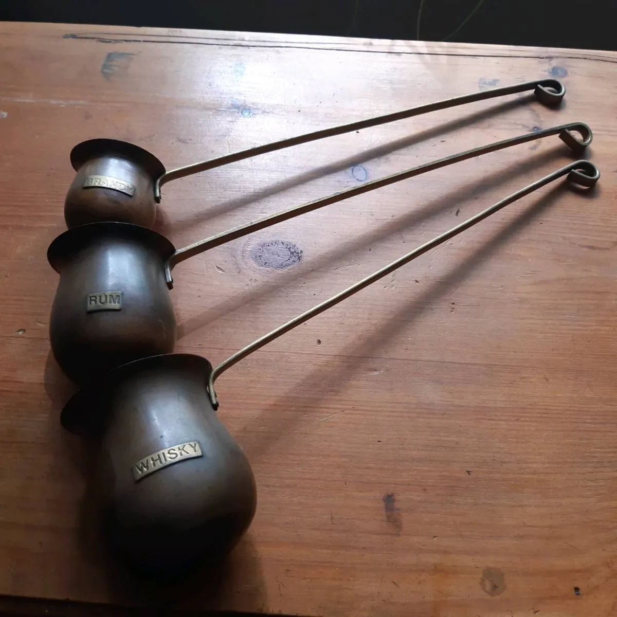 Set of 3 Antique Copper & Brass Spirit Measures. - Image 1