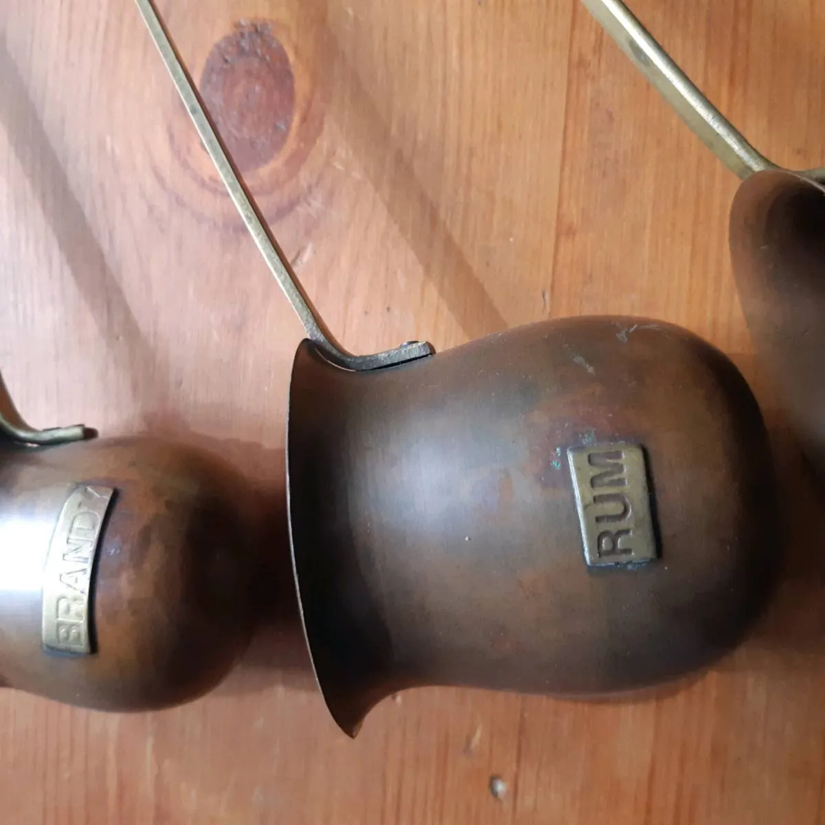Set of 3 Antique Copper & Brass Spirit Measures. - Image 3