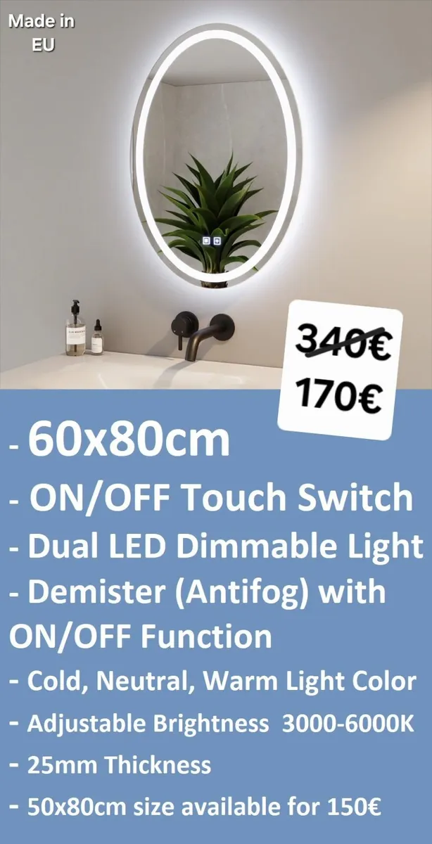 LED Bathroom Mirror 60x80cm Defogger - Image 1