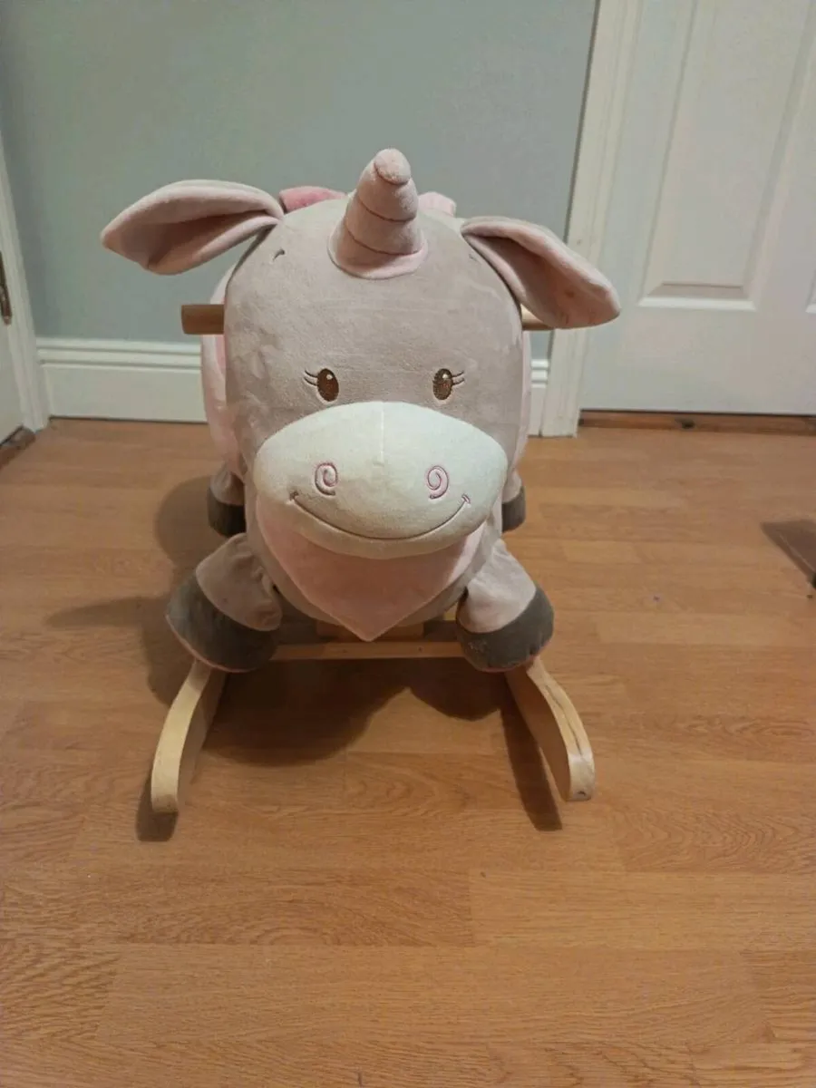 Plush Rocking Unicorn with Wooden Base - Image 3