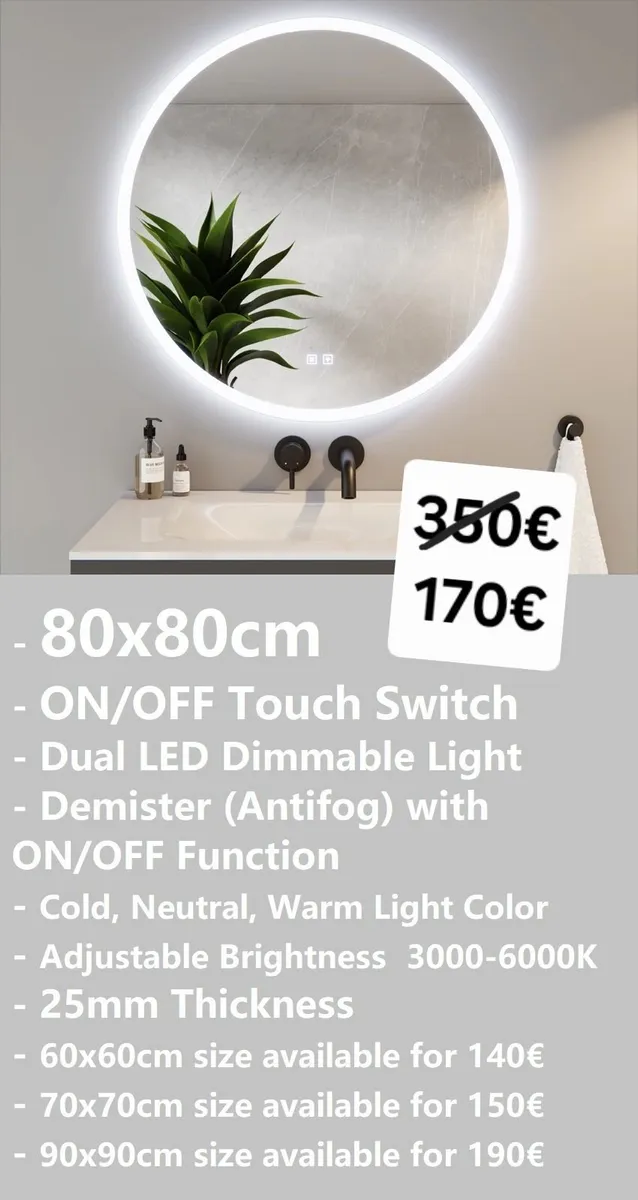 LED Bathroom Mirror Fog Free Bright Light - Image 1