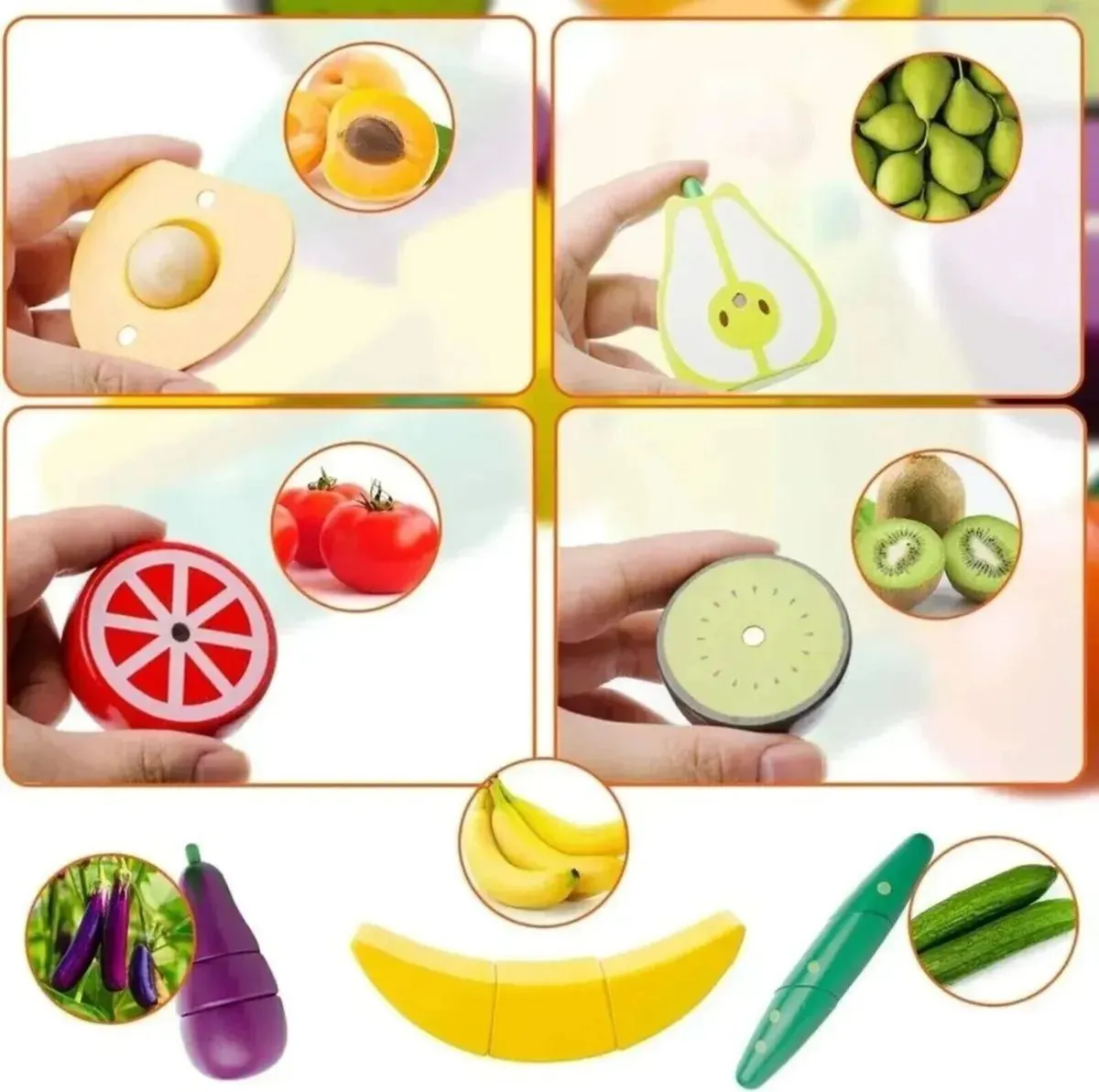 Wooden Play Food Set Educational Kids Toy - Image 2