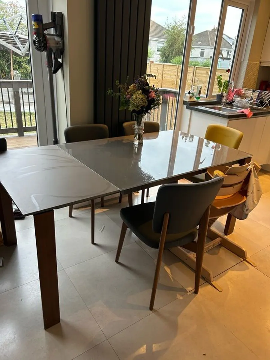 Connubia Eminence Extendable Dining Table 130cm (Grey Glass/Walnut) - Image 2