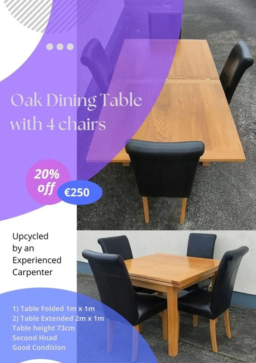 Oak Dining Table and 4 Chairs - Image 1