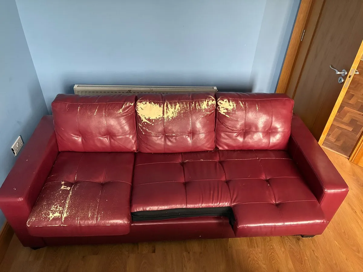 Red leather sofa - Image 1