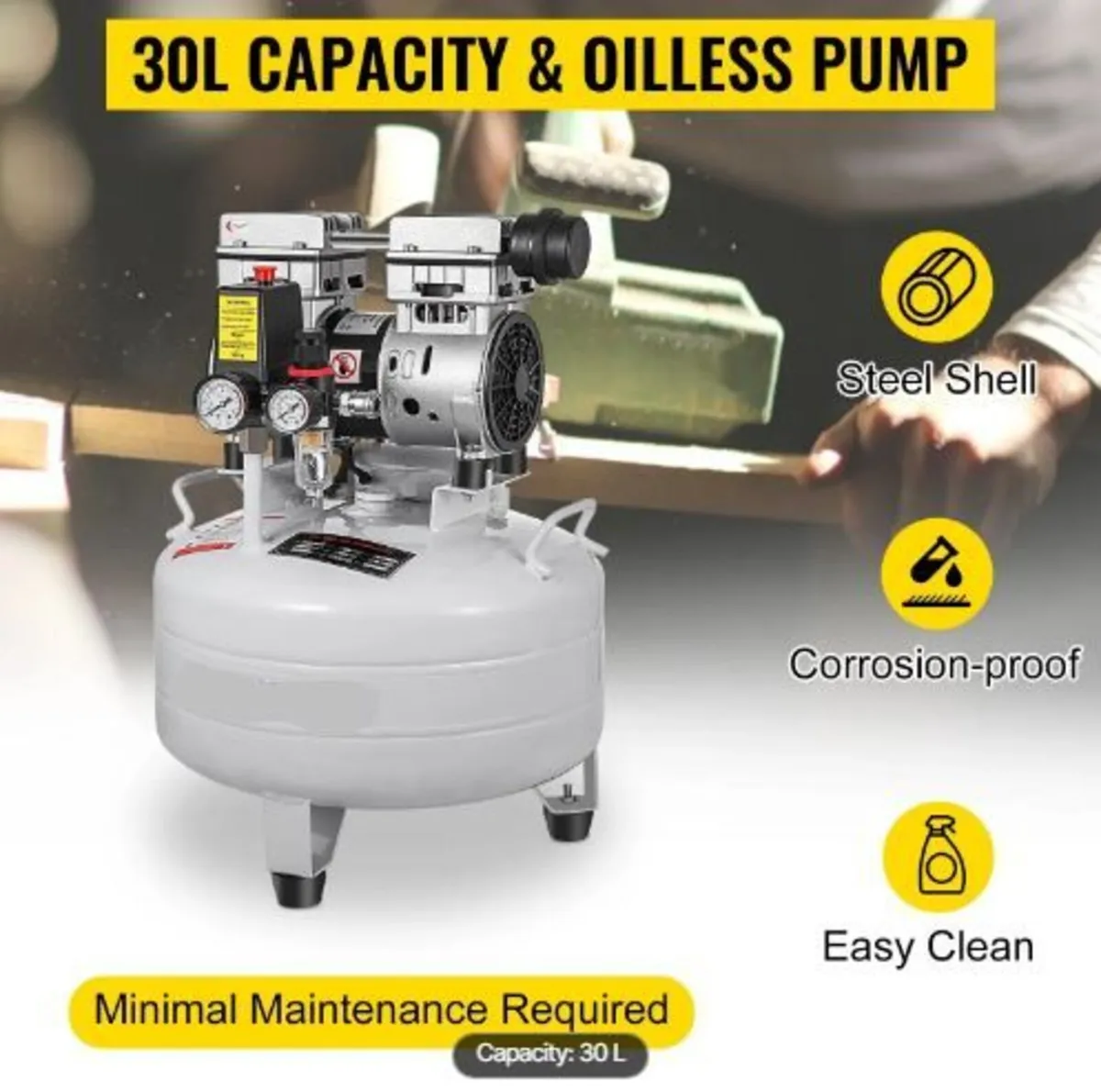 Vertical Air Compressor 30L 850W Oil-Free Air - Image 2