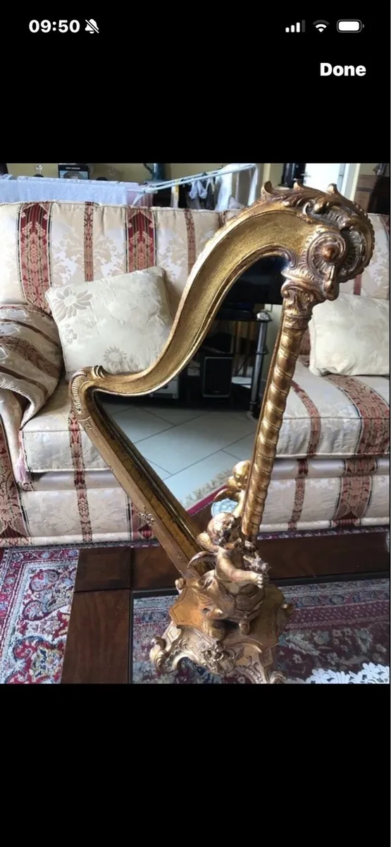 Antique Harp Shaped Tabletop Mirror - Image 1