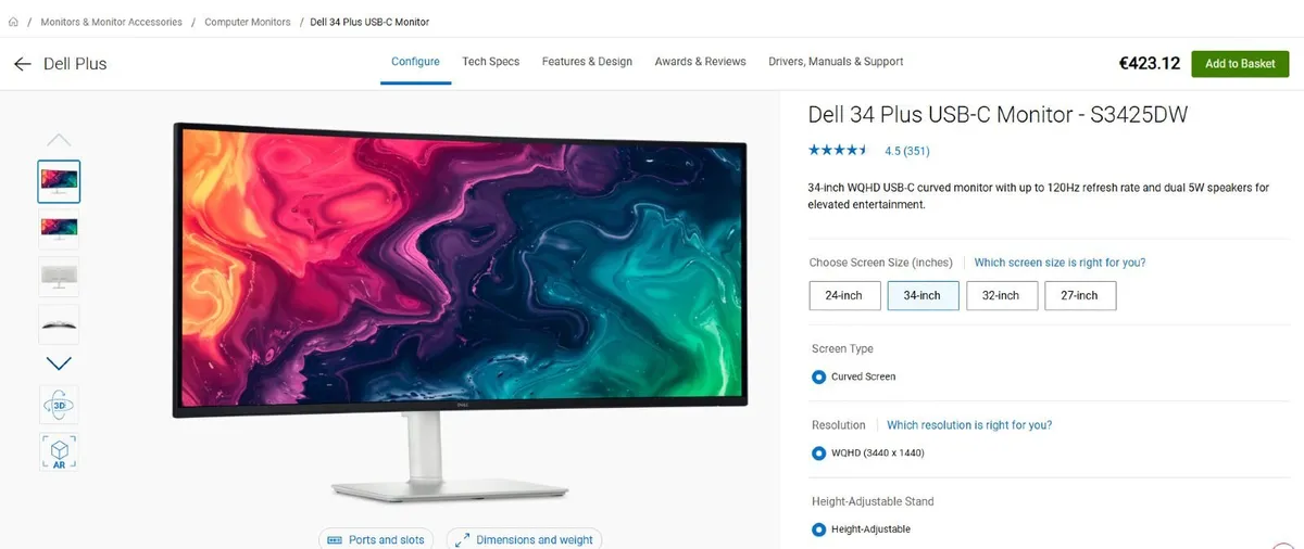 Dell S3425DW 34 Plus Curved Monitor - Image 3