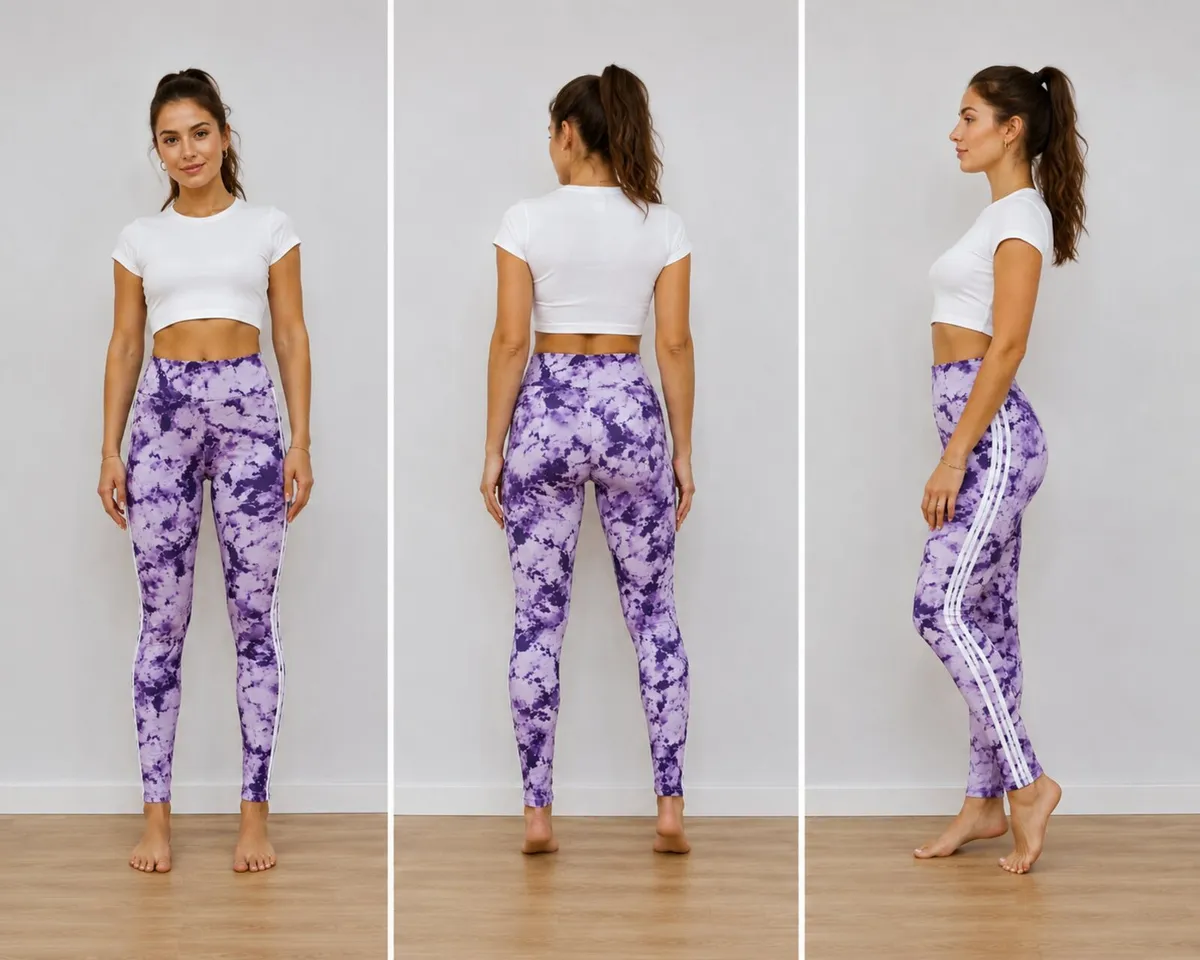 Purple Tie-Dye High Waisted Leggings with Side Str - Image 1