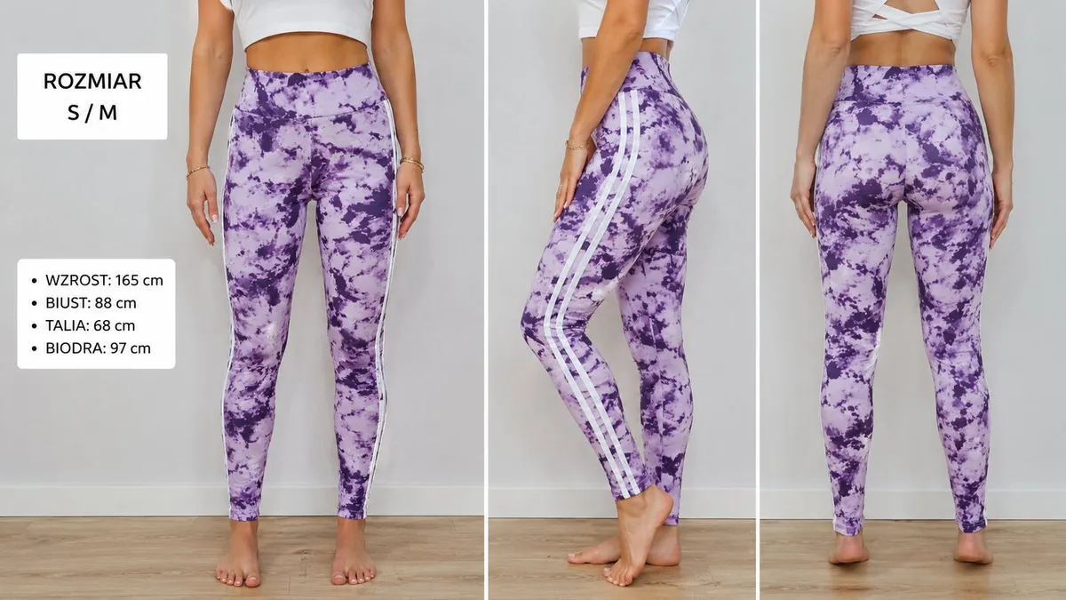 Purple Tie-Dye High Waisted Leggings with Side Str - Image 3