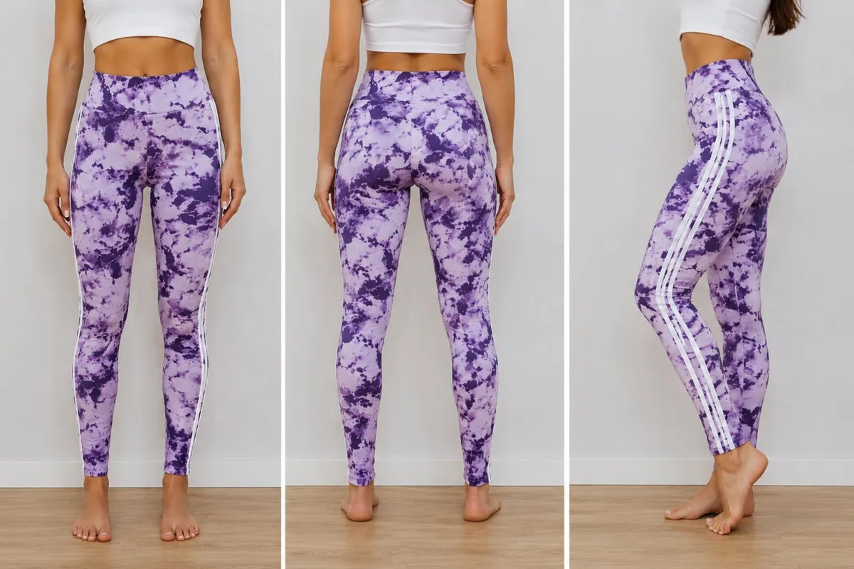 Purple Tie-Dye High Waisted Leggings with Side Str - Image 2