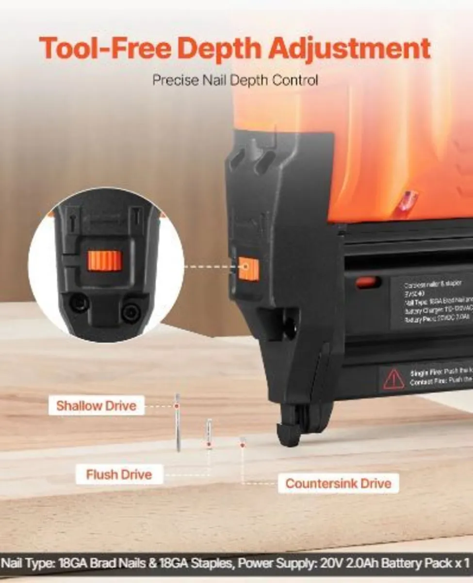 2-in-1 Cordless Brad Nailer, 18 Gauge, 20V - Image 4