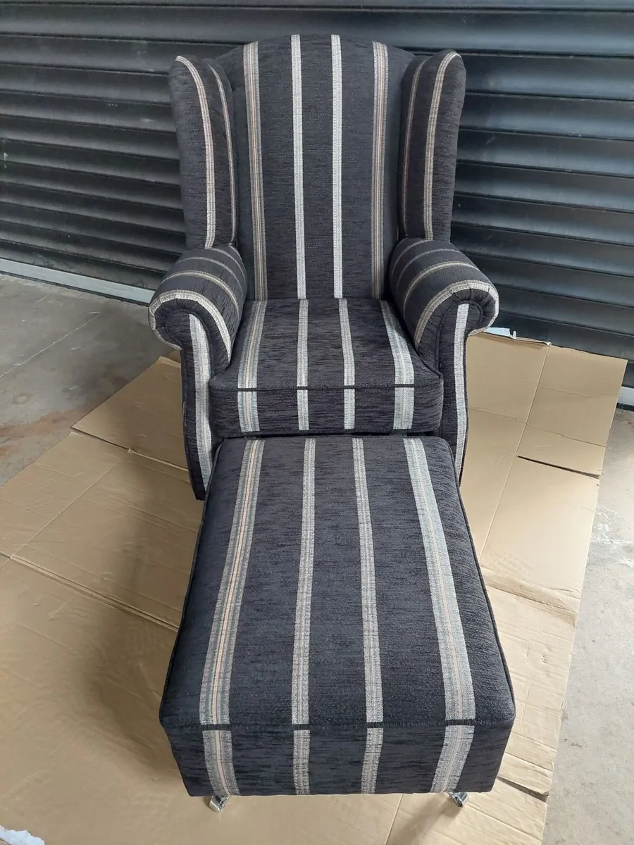 Wingback arm chair and footstool - Image 1