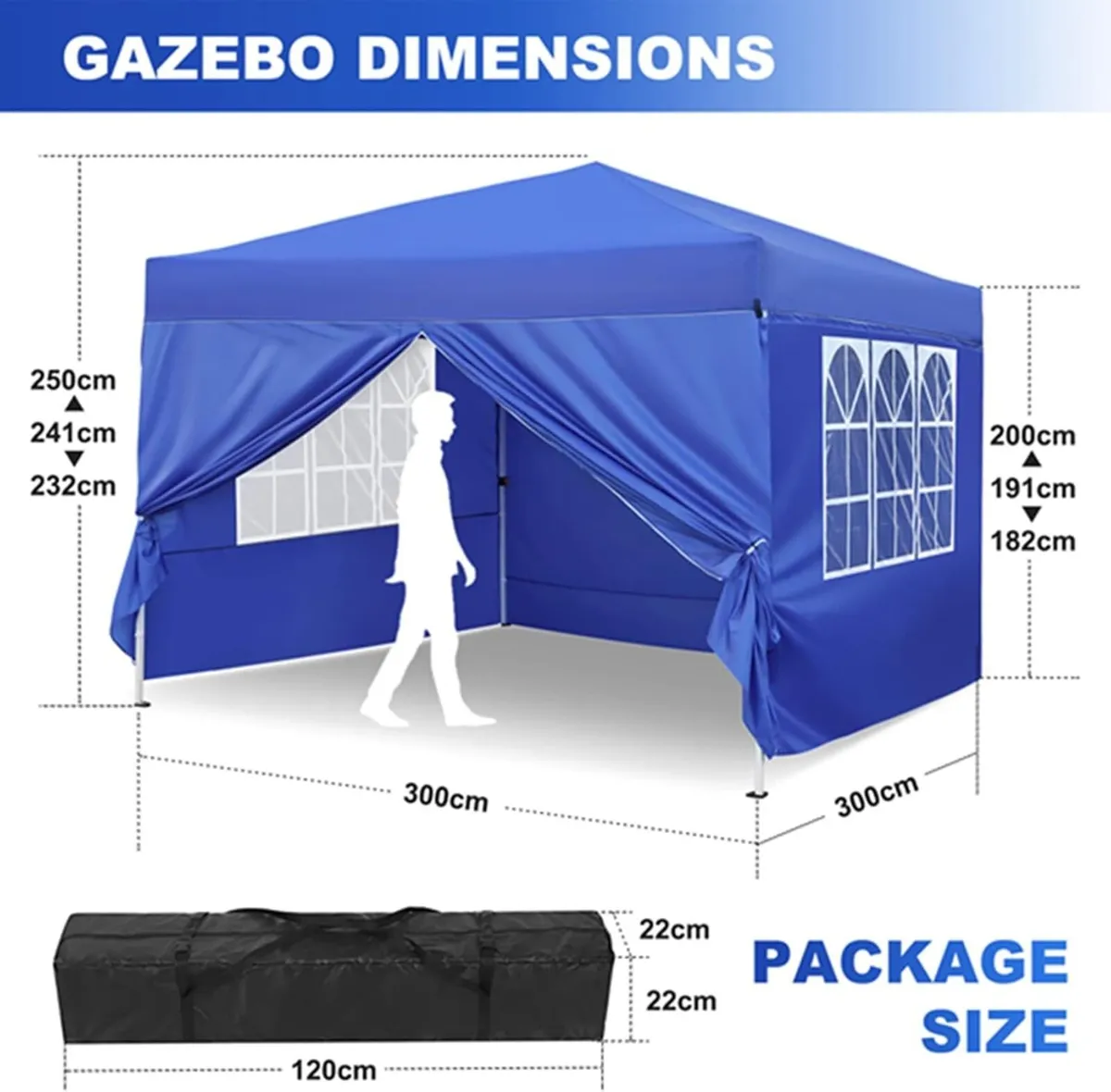 Gazebo Tent 3x3m with Side Walls and Carry Bag - Image 3