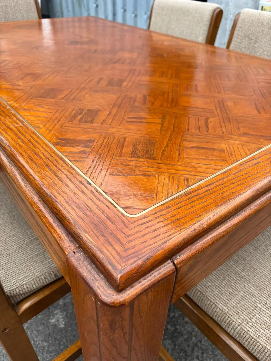 Vintage Parquet Dining Table & 6 Chairs Set - Image 2
