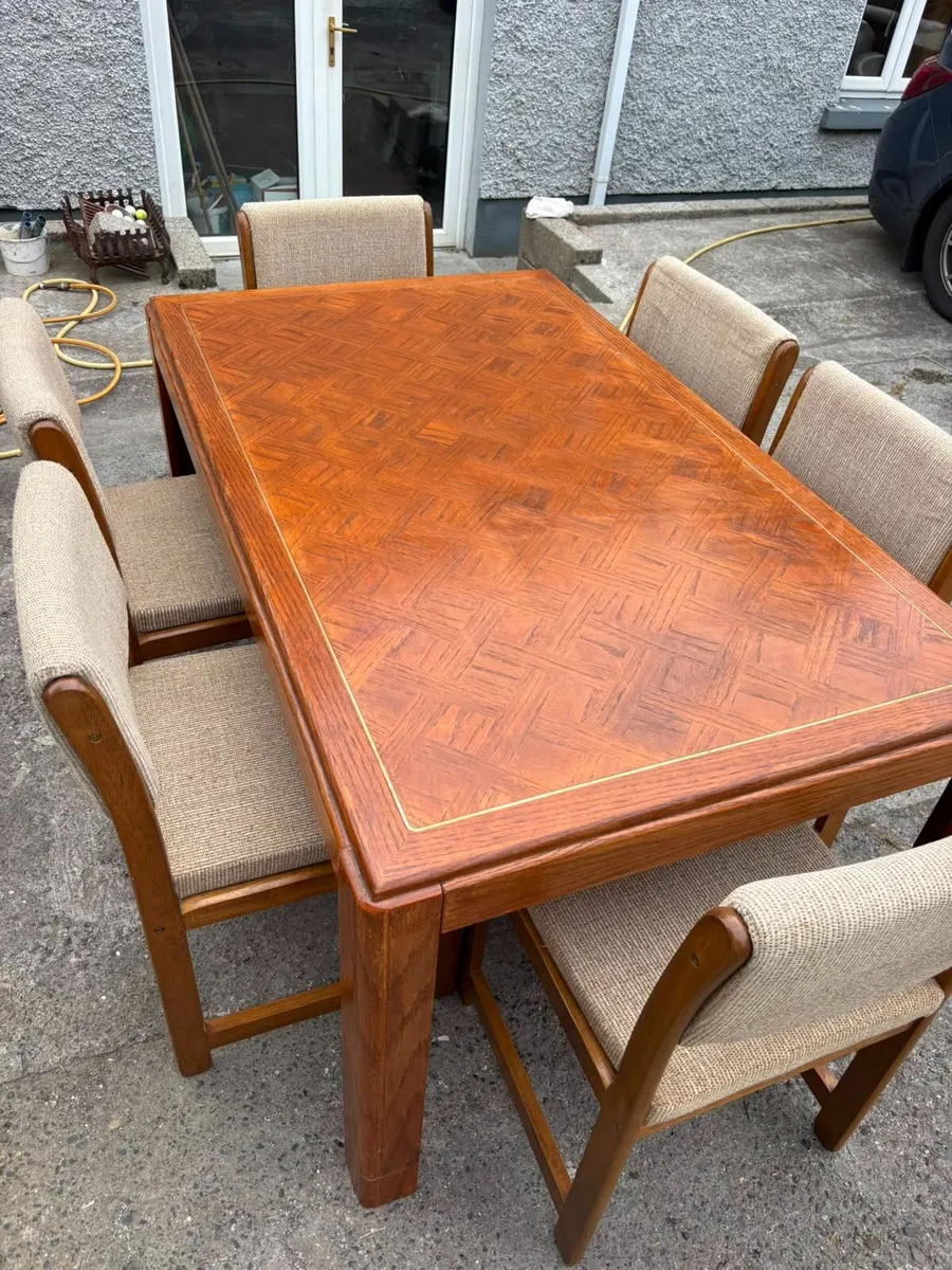 Vintage Parquet Dining Table & 6 Chairs Set - Image 3