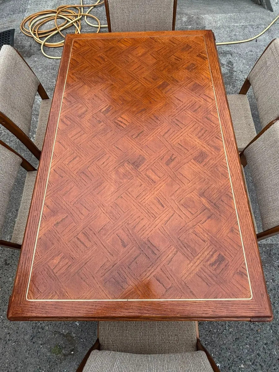 Vintage Parquet Dining Table & 6 Chairs Set - Image 4