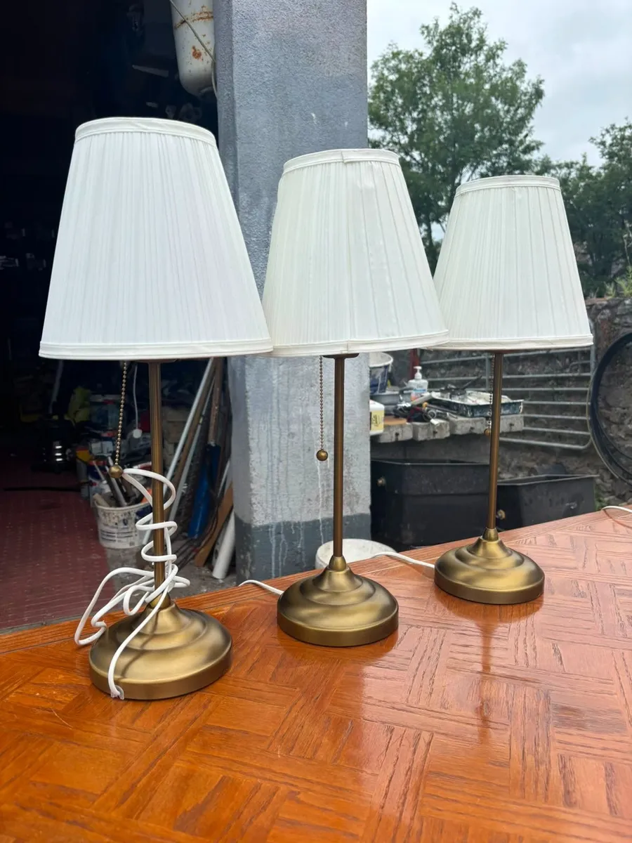 Set of 3 Brass-Effect Table Lamps with Shades - Image 1