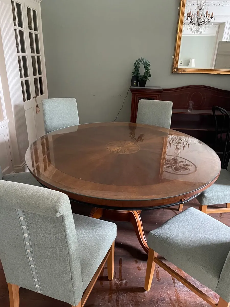 Round Pedestal Dining Table & 6 Chairs Set - Image 1
