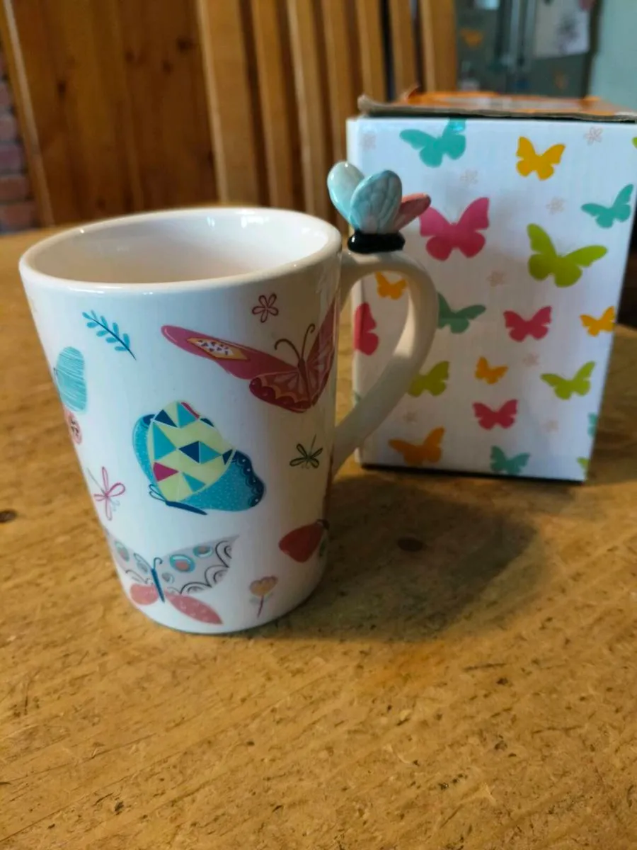 Butterfly Shaped Handle Ceramic Mug, decorated wit - Image 3