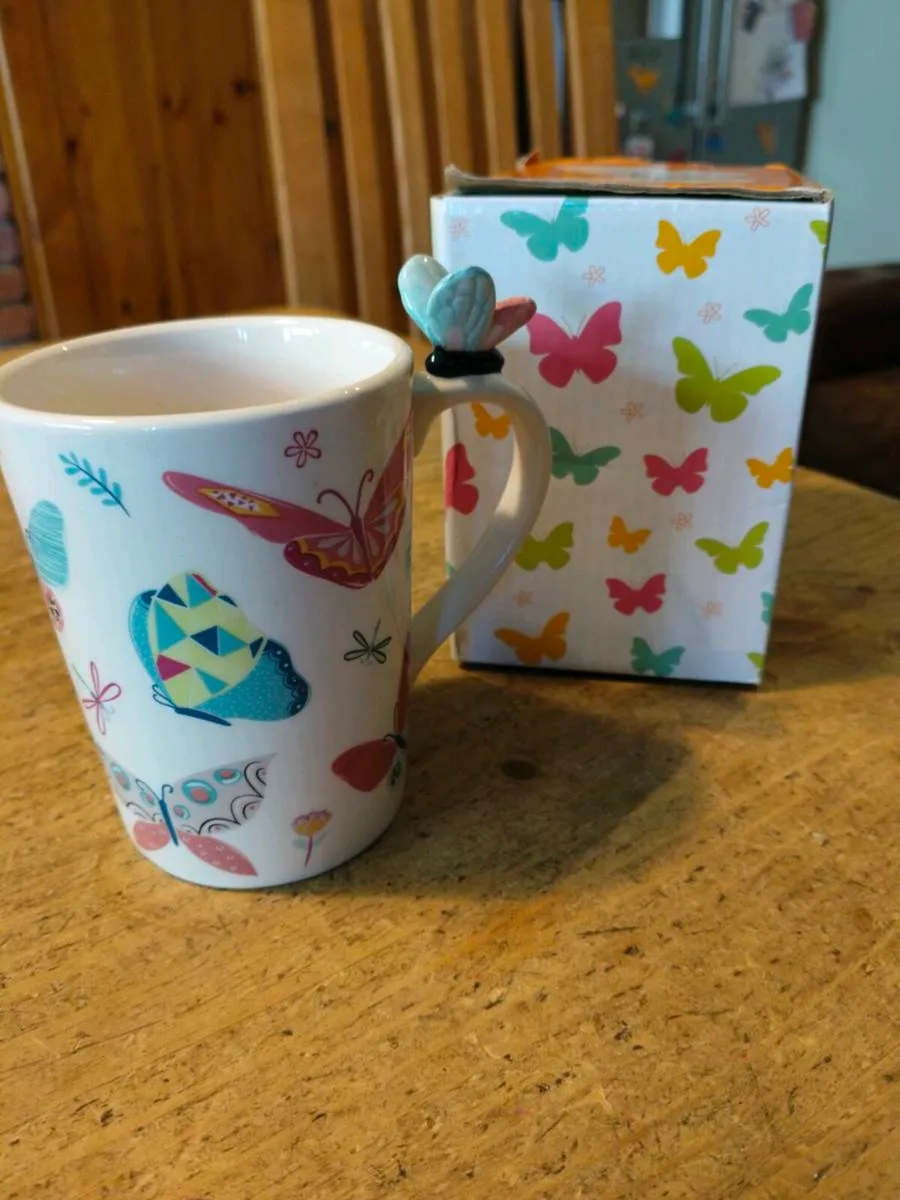 Butterfly Shaped Handle Ceramic Mug, decorated wit - Image 4