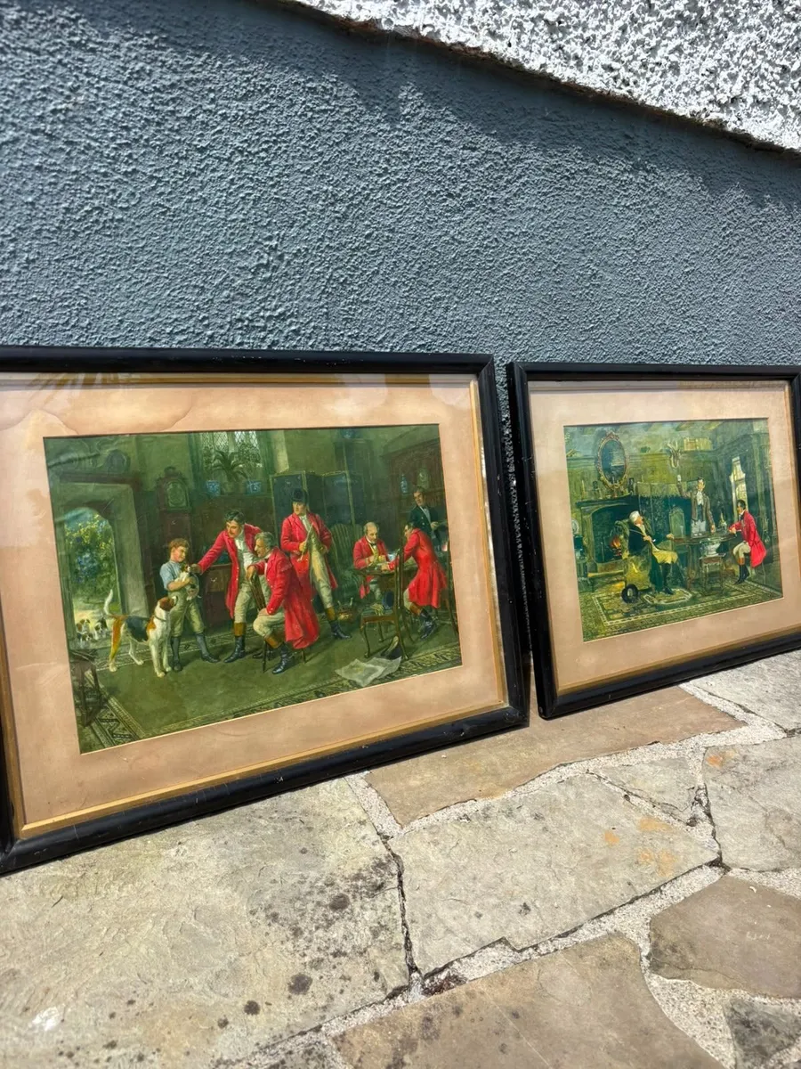 Pair of Framed Prints - Interior Hunting Scenes - Image 1