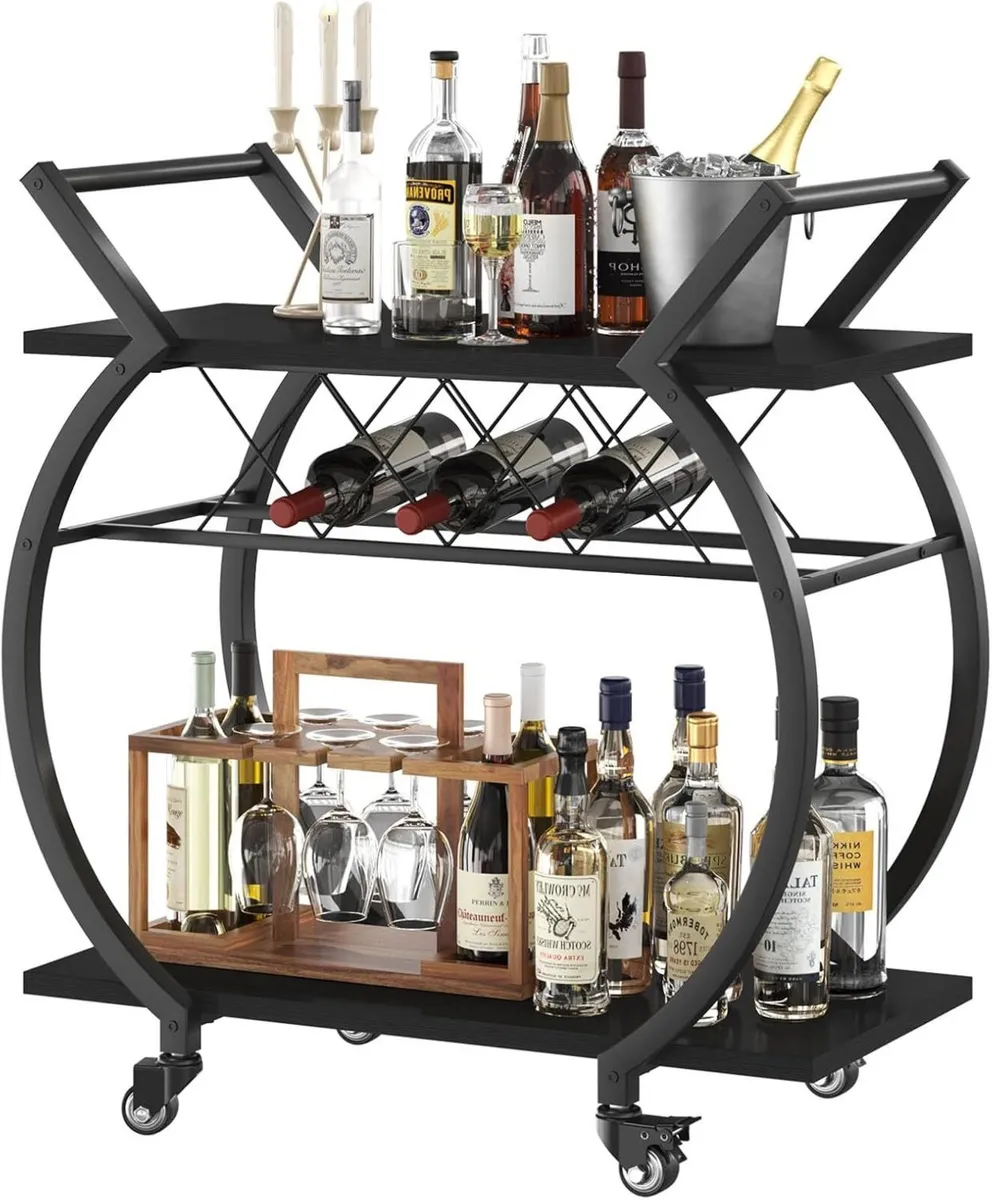 Wine Rack Serving Trolley – Wheeled Bar Cart - Image 1