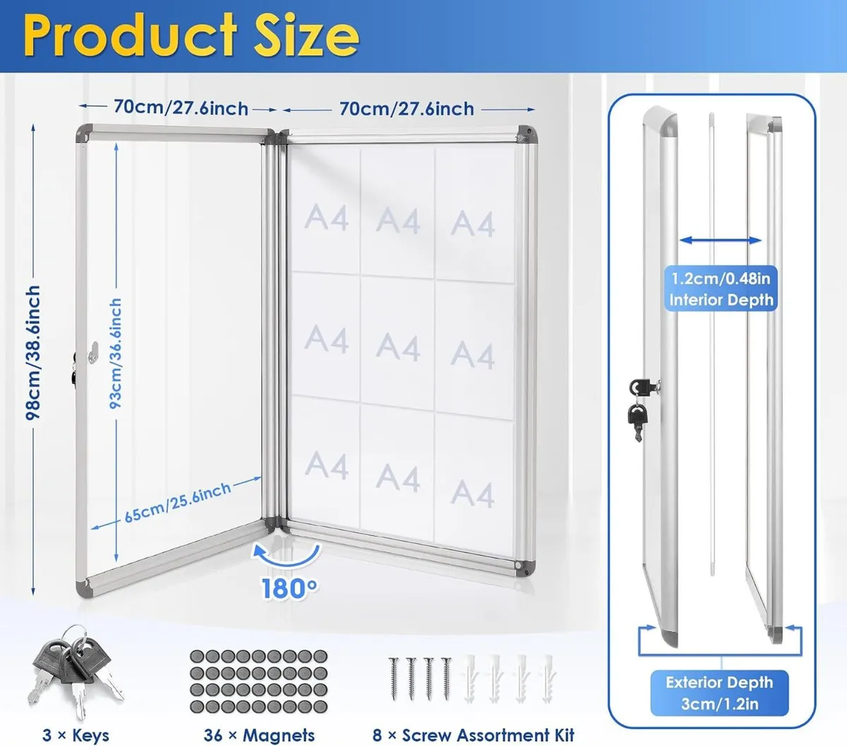 Swancrown Lockable Notice Board 980x720MM Large - Image 2