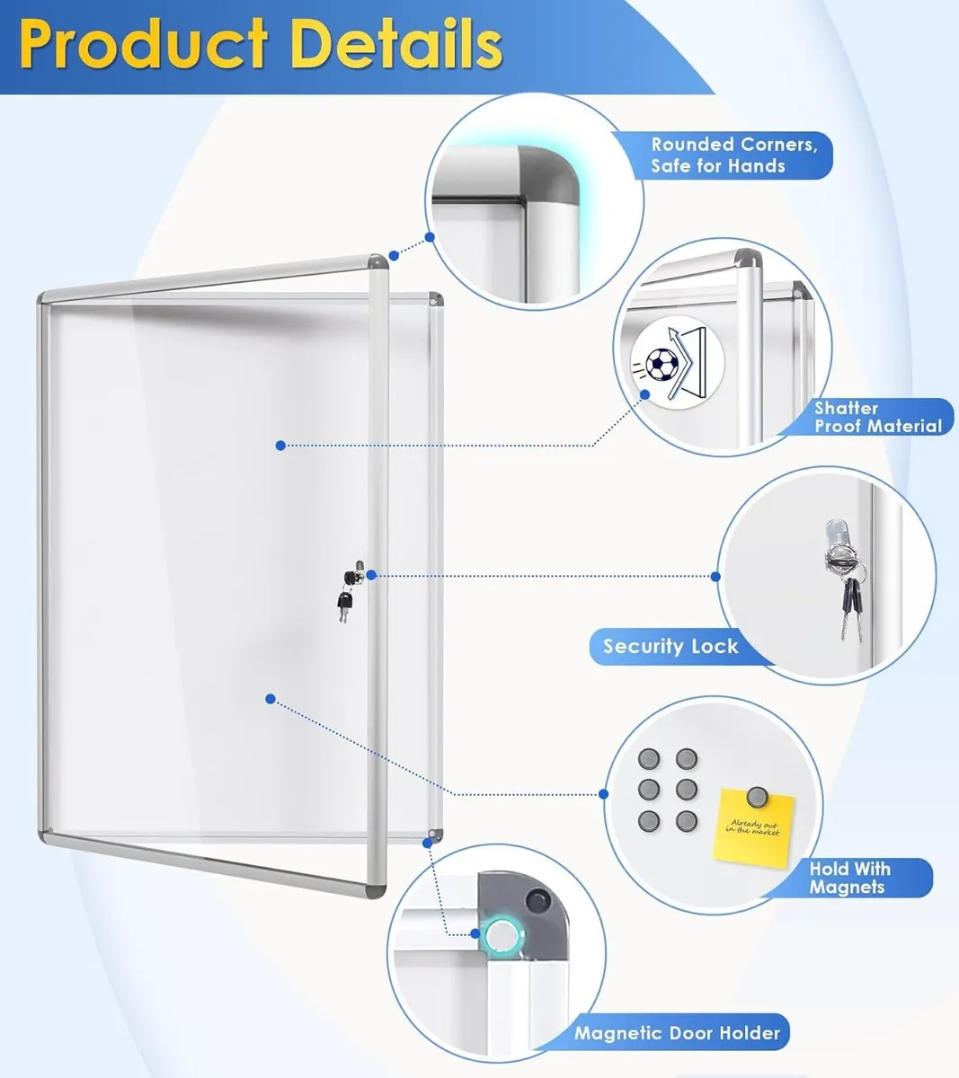 Swancrown Lockable Notice Board 980x720MM Large - Image 3