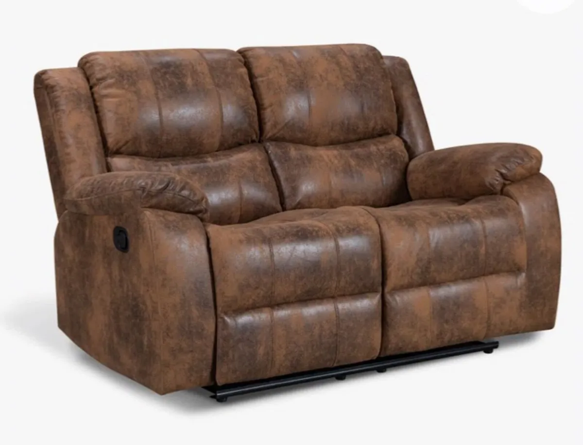 Two soft faux leather 2 seater recliner sofas - Image 1