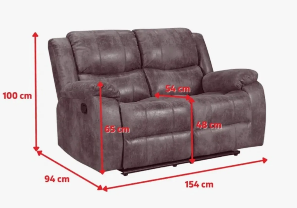 Two soft faux leather 2 seater recliner sofas - Image 2