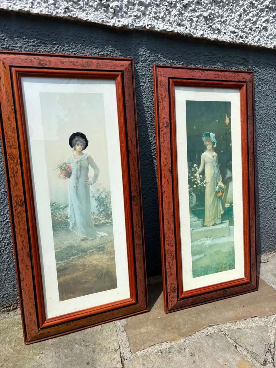 Pair of Tall Framed Prints - Edwardian Ladies - Image 1