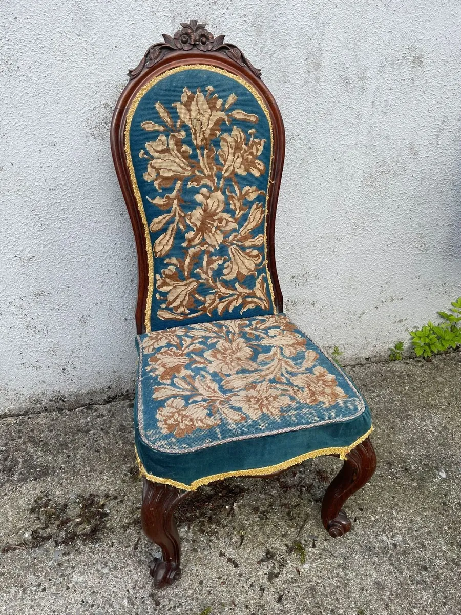 Antique Victorian Tapestry Chair - For Restoration - Image 1