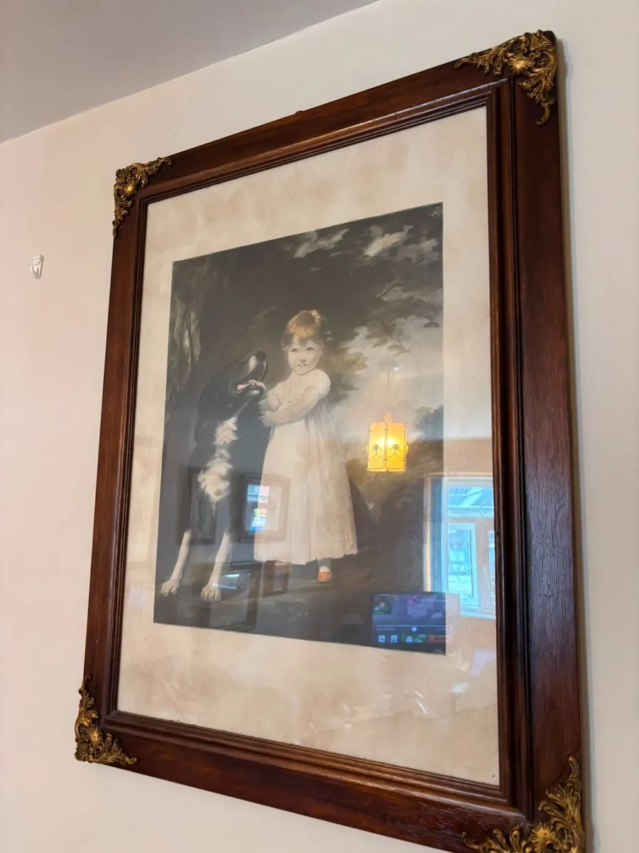 Large Vintage Framed Print – Girl with Dog - Image 2