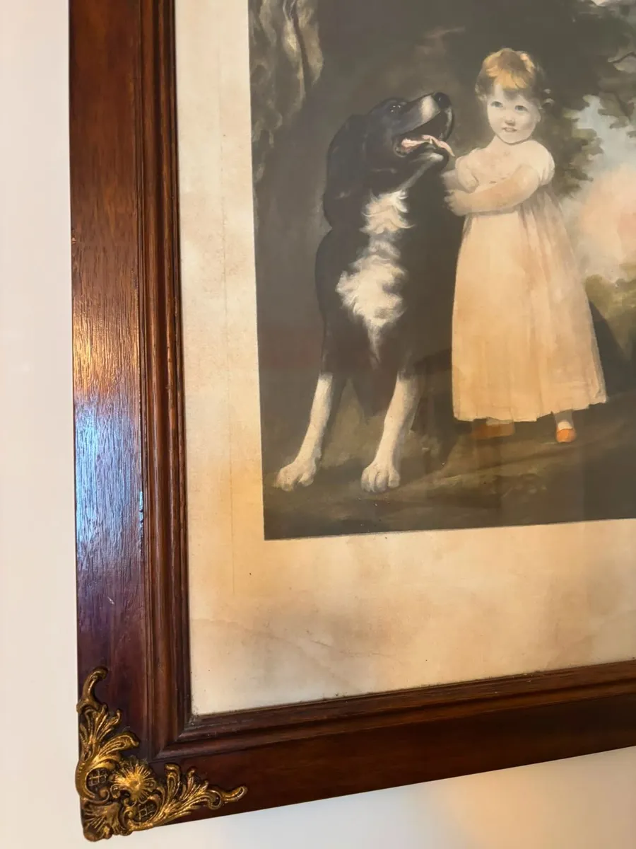 Large Vintage Framed Print – Girl with Dog - Image 3