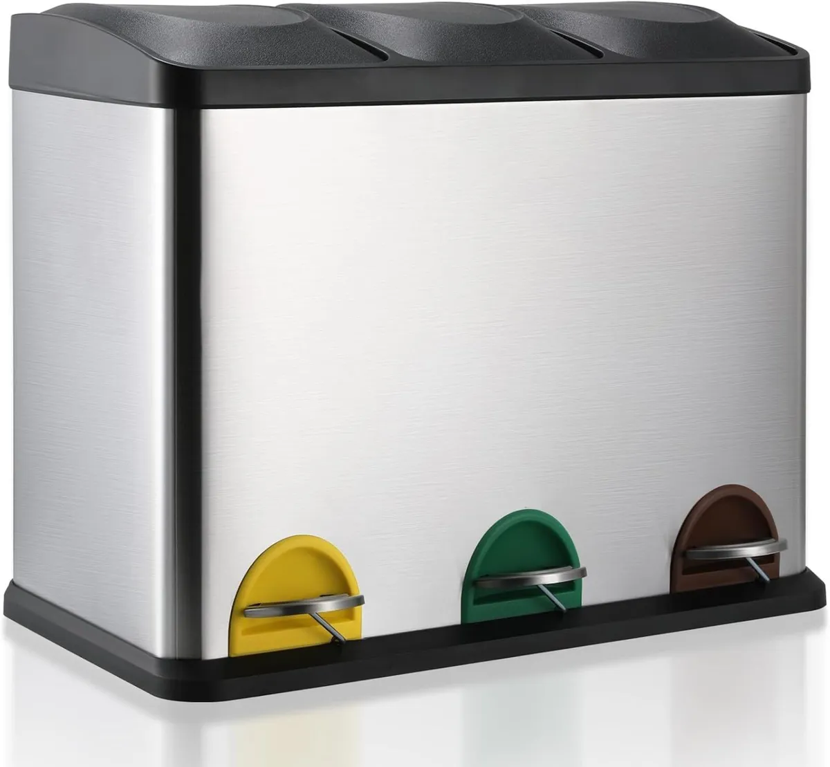 45L 3-Compartment Steel Pedal Kitchen Waste Bin - Image 1