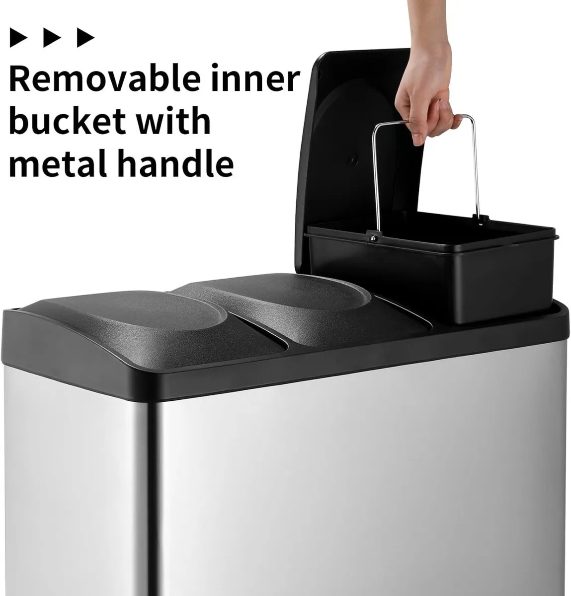 45L 3-Compartment Steel Pedal Kitchen Waste Bin - Image 4
