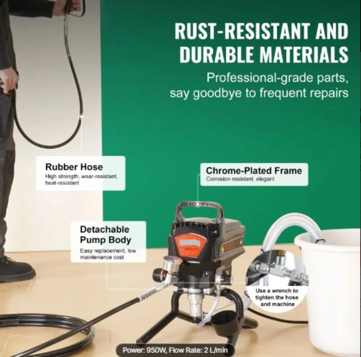 Stand Airless Paint Sprayer, 950W 3000PSI High - Image 2