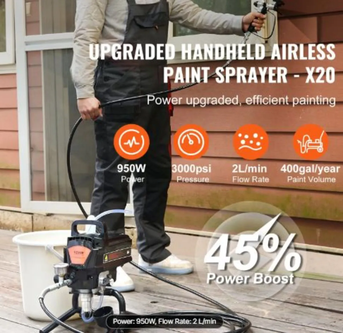 Stand Airless Paint Sprayer, 950W 3000PSI High - Image 3